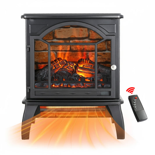 Electric Fireplace Heater, Legahome 18'' Freestanding Fireplace Heater Stove with Remote Control, 3D Flame Effect, Adjustable Brightness, Temp Control and Timer, Brick Background