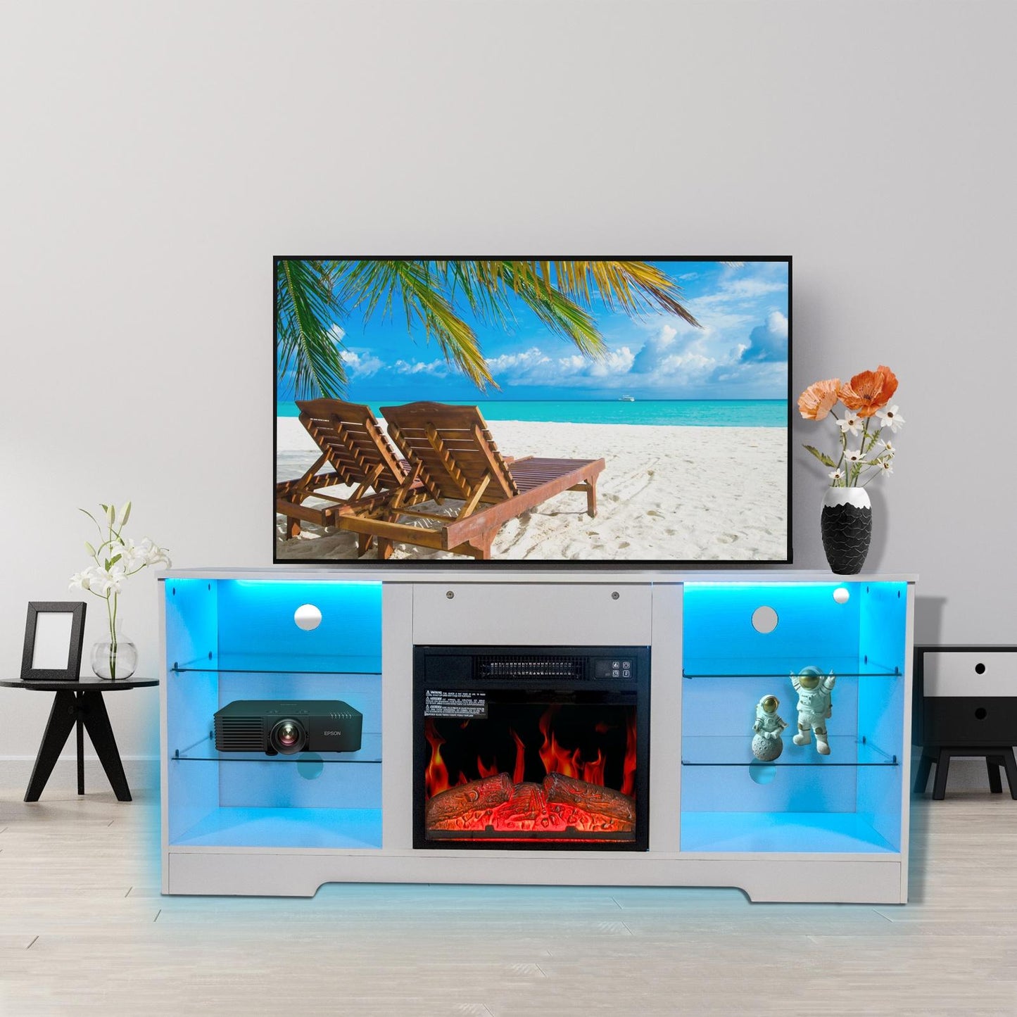 LegaHome TV Stand with Fireplace for 62 Inch TV