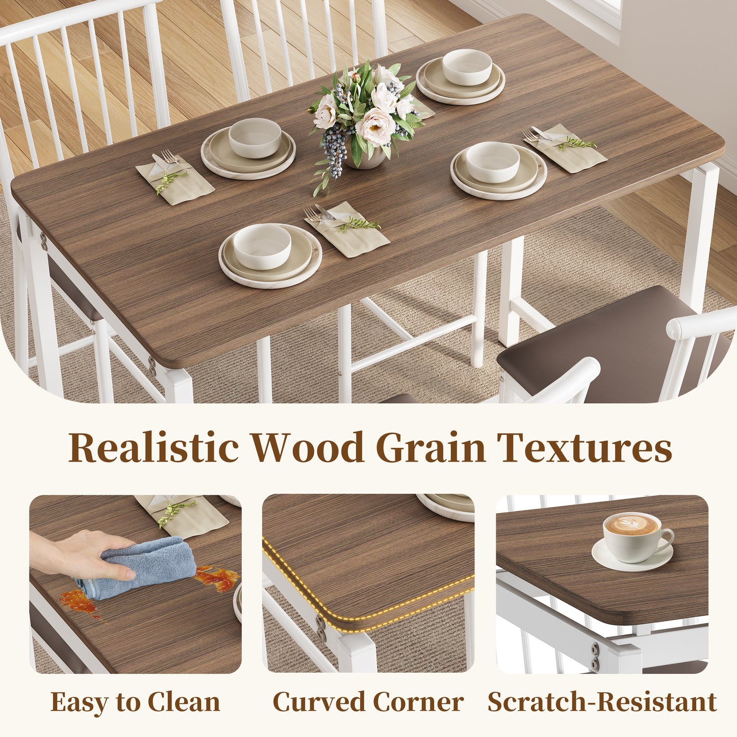 Dining Room Table Set for 4, LEGAHOME 5 Piece Bar Height Dining Table Set with 4 Stools, Pub Table and Chairs Set for Kitchen Dining Room, Gray Tabletop & White Frame