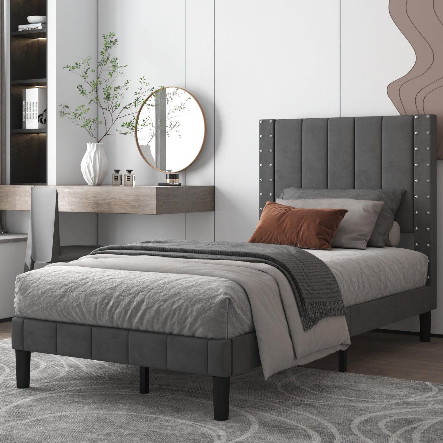 LegaHome Upholstered Platform Bed Frame with Headboard