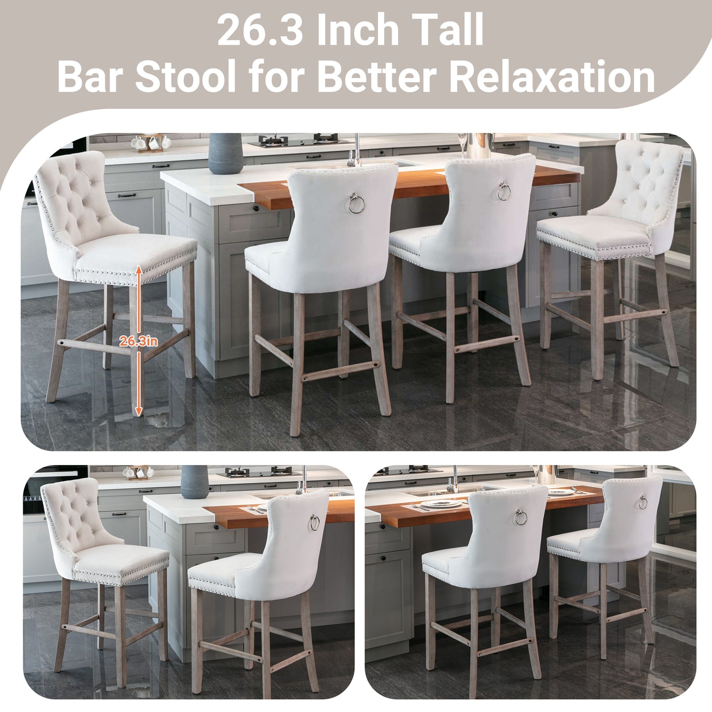 LegaHome Velvet Bar Stool Set of 2