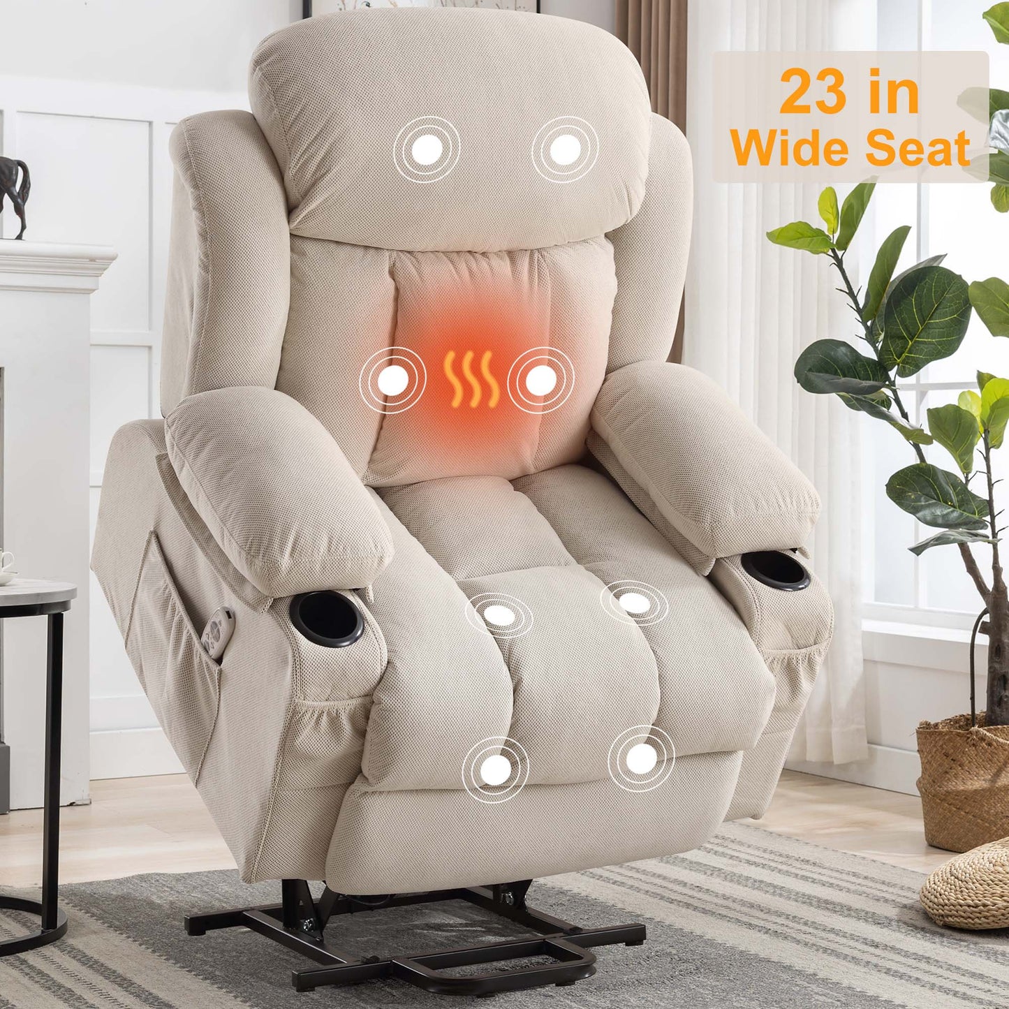 Power Lift Recliner Chair, Legahome Recliners for Elderly with Heat and Massage, Electric Lift Elderly Sofa for Living Room, with Cuper Holder, Pocket, USB Port, 330lbs Weight Capacity, Brown