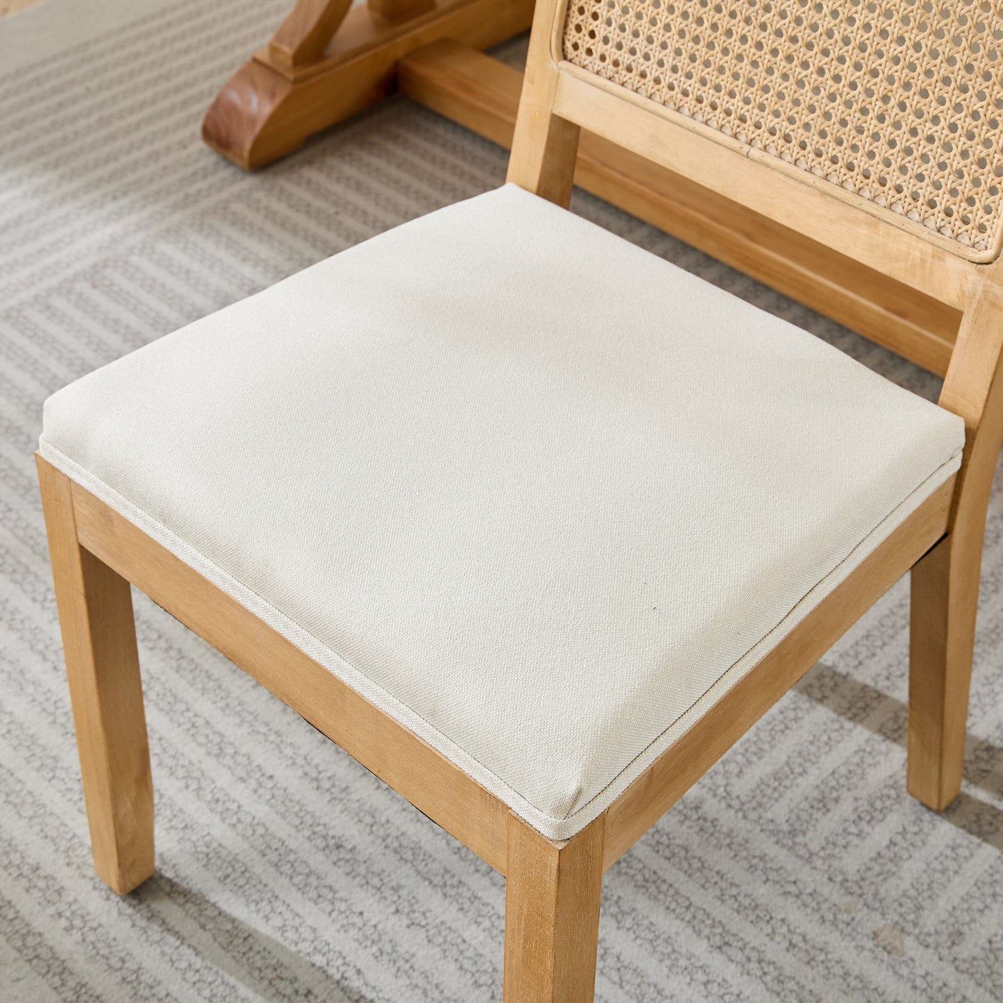 Dining Chairs Set of 2, Modern Farmhouse Dining Chair with Cane Back, LEGAHOME Upholstered Kitchen Chair, Wood Side Chair for Kitchen Dining Room, Beige