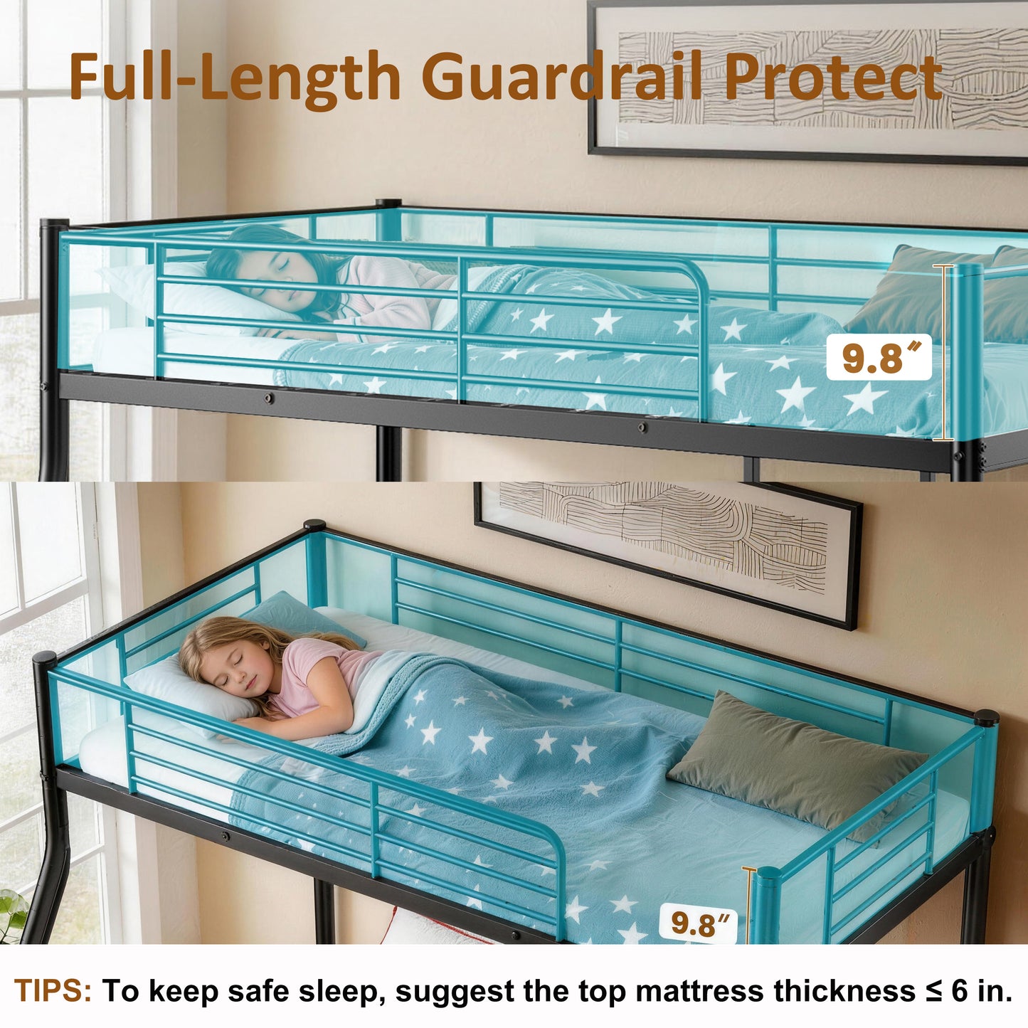 Twin Over Full Bunk Beds for Teens, LEGAHOME Heavy-Duty Metal Bunk Bed with Under-Bed Storage, 350lbs Capacity Space-Saving Bunkbeds Frame with Full-Length Guardrail, Black