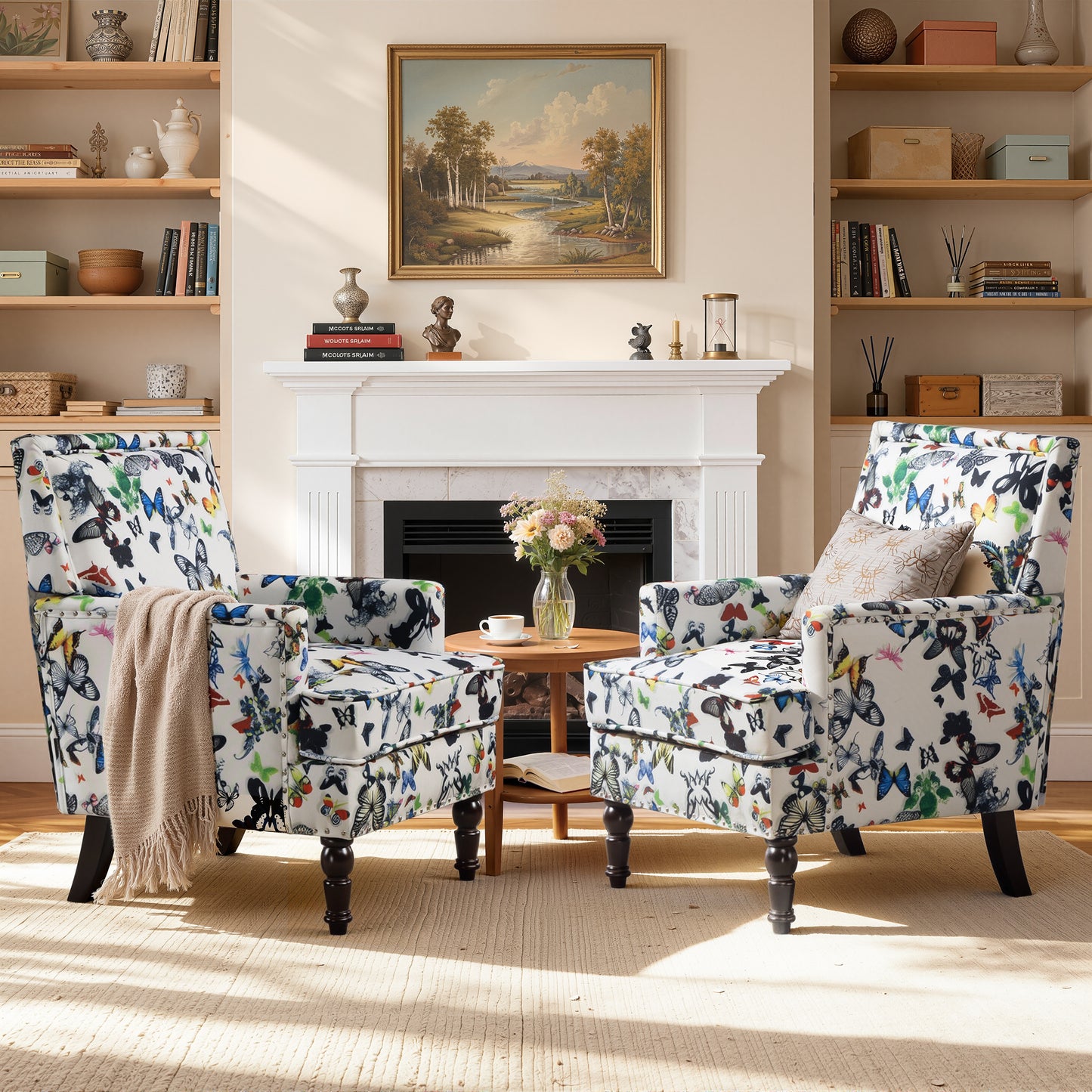 LEGAHOME Vintage Accent Chair, Upholstered Armchair with Nailhead Trim, Linen Fabric Arm Chair Comfort Reading Chair Lounge Chair for Living Room Bedroom Sunroom, Blue(1PC)