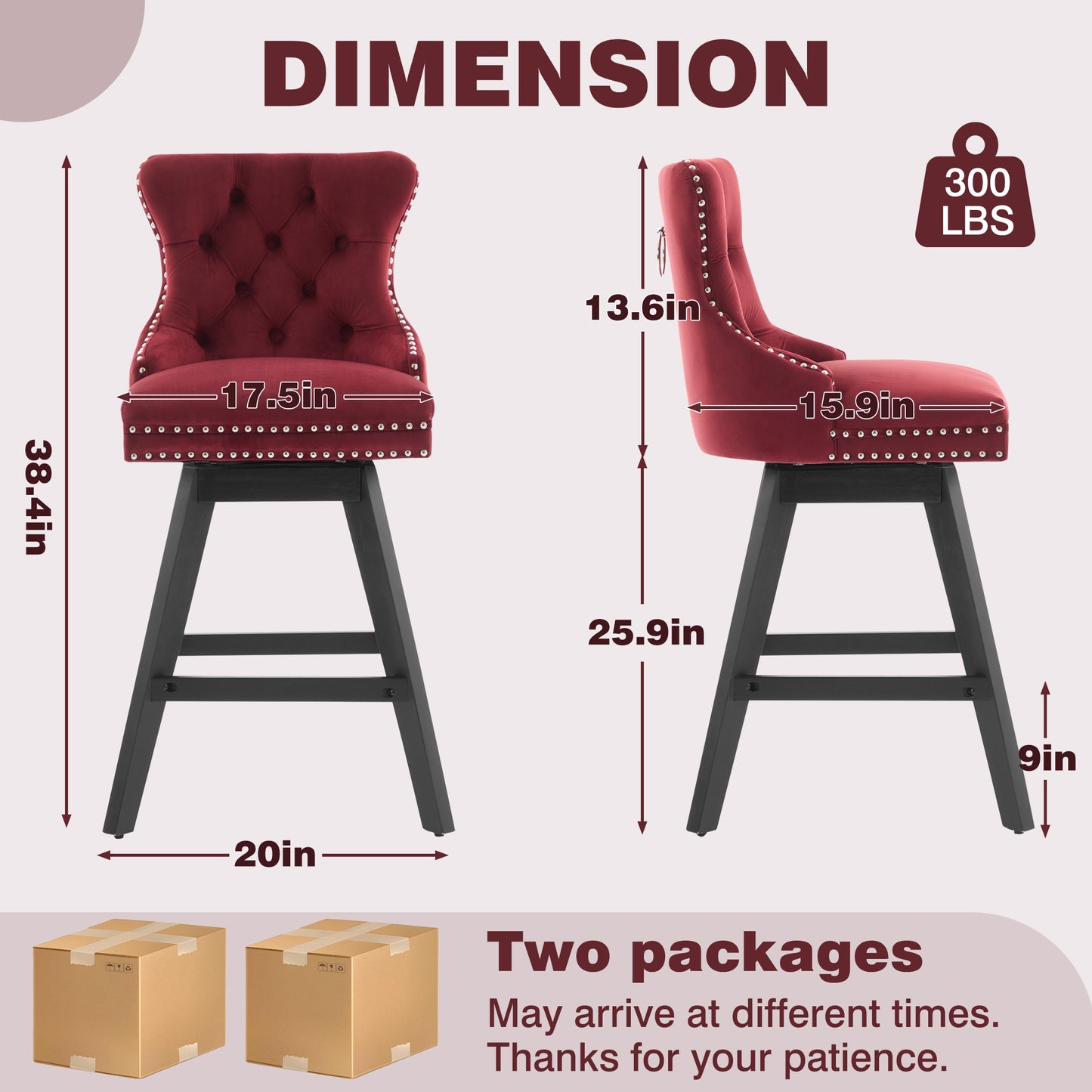Swivel Bar Stools of 4, LEGAHOME 26"H Counter Height Swivel Barstools with Tufted Back, Velvet Upholstered Kitchen Barstool Chair for Island with Solid Wood Legs, Black (Set of 4)
