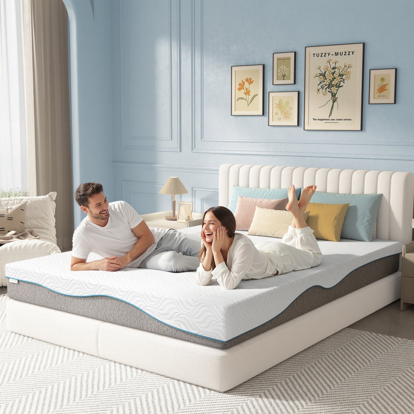 Queen Foam Mattress in a Box 8in, Legahome Medium Firm Memory Foam Mattress with Edge Support & Pressure Relief, Motion Isolation, CertiPUR-US Cooling Gel Mattress for Bedroom, White & Gray
