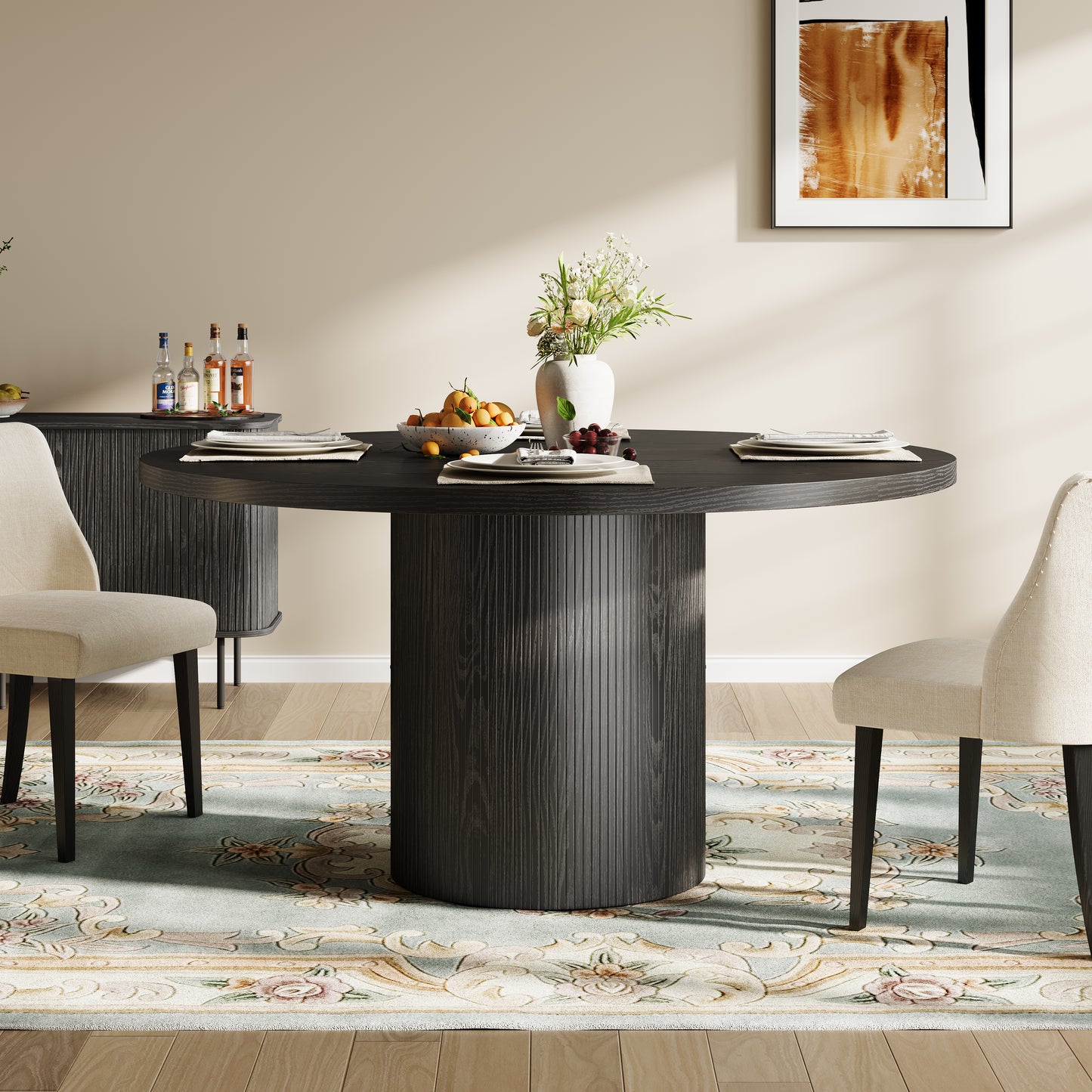 47.5in Round Dining Table, LEGAHOME Wood Round Table for 6, Kitchen Dining Table with Pedestal Base for Dining Room, Brown(Only Table)