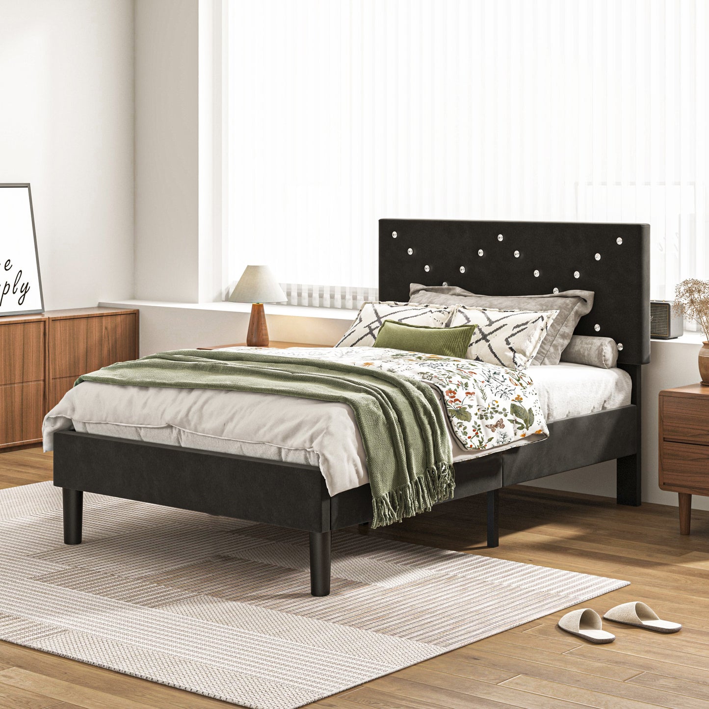 LEGAHOME Twin Size Upholstered Platform Bed