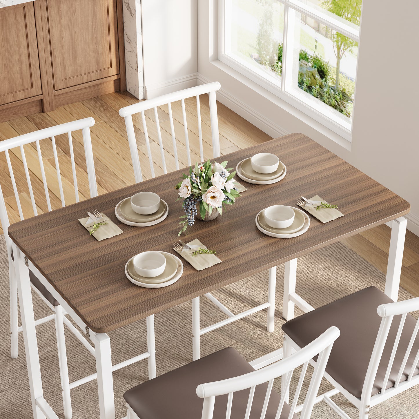 Dining Table Set for 4, LEAGHOME 5 Piece Counter Height Dining Set Seats 4, Rectangle Pub Table and Chairs Set for Kitchen Breakfast Nook, Brown