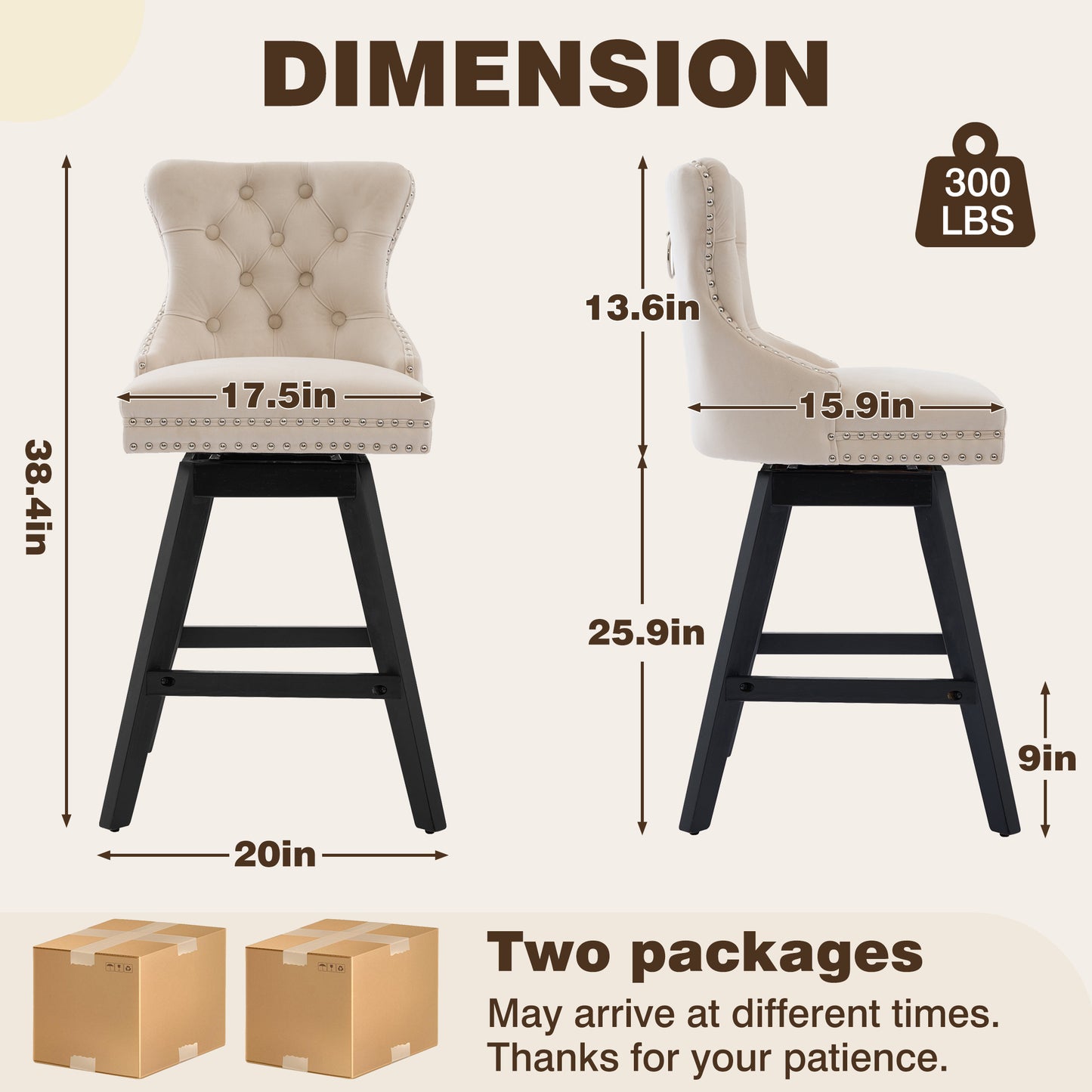 Swivel Bar Stools of 4, LEGAHOME 26"H Counter Height Swivel Barstools with Tufted Back, Velvet Upholstered Kitchen Barstool Chair for Island with Solid Wood Legs, Black (Set of 4)