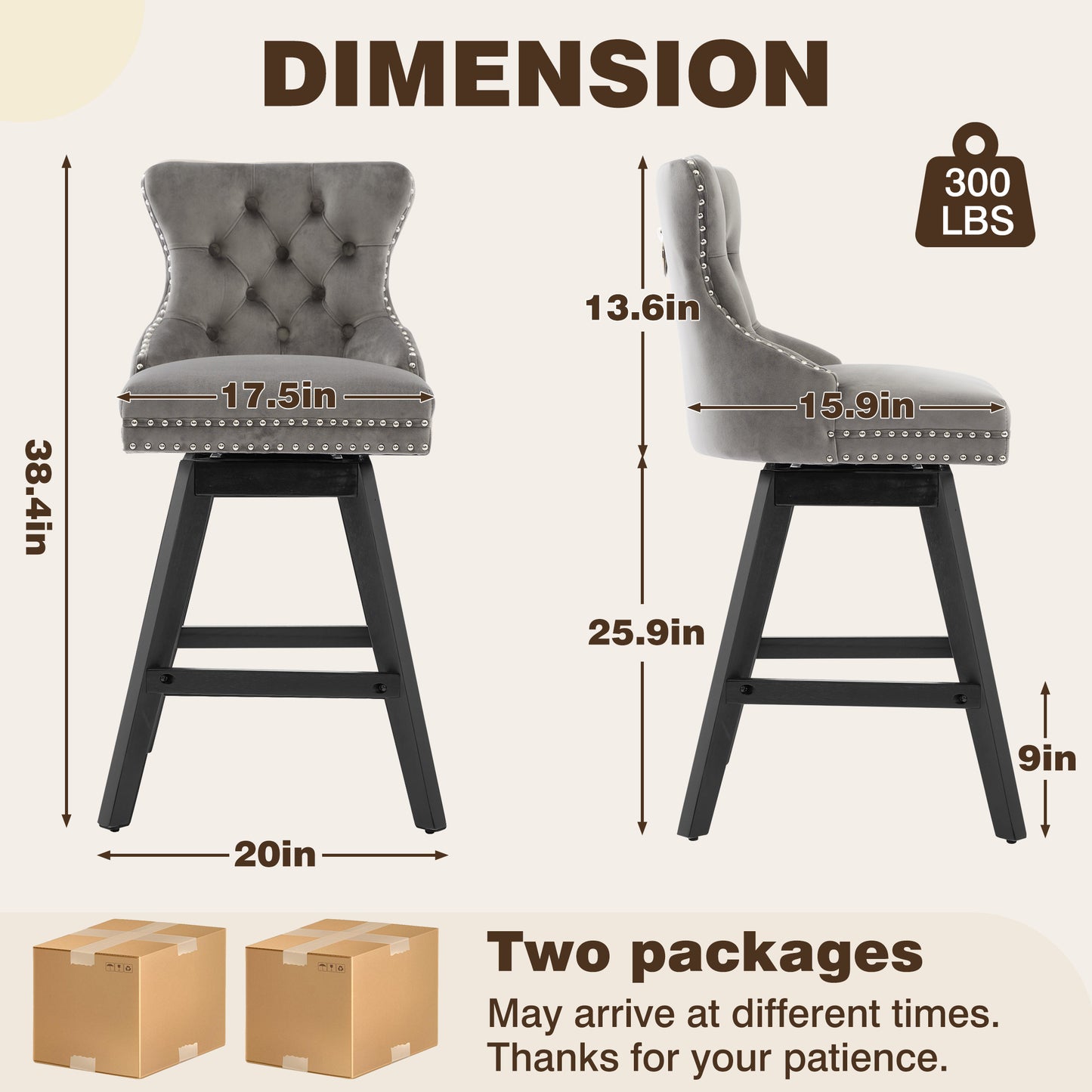 Swivel Bar Stools of 4, LEGAHOME 26"H Counter Height Swivel Barstools with Tufted Back, Velvet Upholstered Kitchen Barstool Chair for Island with Solid Wood Legs, Black (Set of 4)