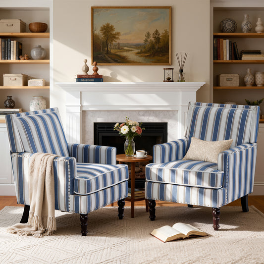 LEGAHOME Vintage Accent Chair, Upholstered Armchair with Nailhead Trim, Linen Fabric Arm Chair Comfort Reading Chair Lounge Chair for Living Room Bedroom Sunroom, Blue(1PC)