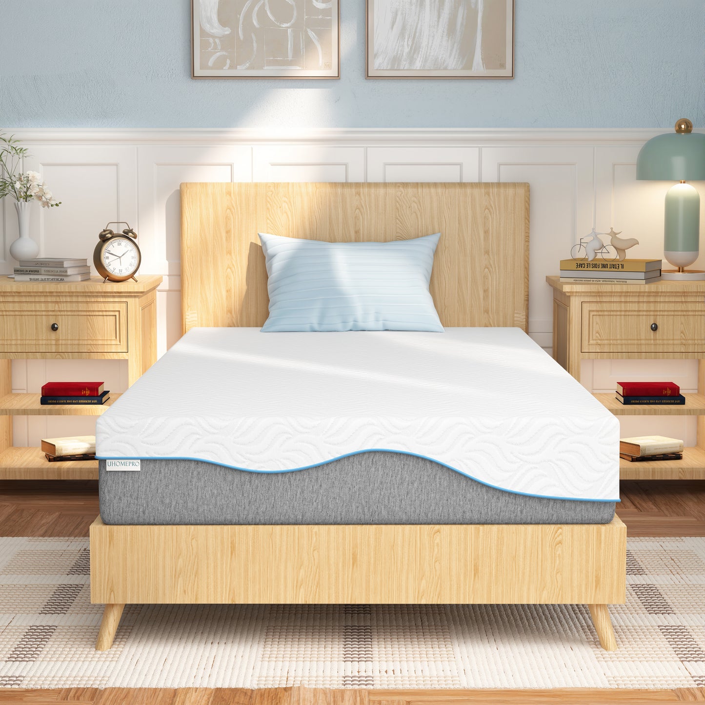 Queen Foam Mattress in a Box 8in, Legahome Medium Firm Memory Foam Mattress with Edge Support & Pressure Relief, Motion Isolation, CertiPUR-US Cooling Gel Mattress for Bedroom, White & Gray