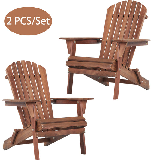 Adirondack Chair, Legahome 2 Pcs Outdoor Folding Adirondack Chair, Outdoor Wooden Adirondack Chair Set of 2, Weather Resistant Patio Furniture Chair Set for Deck, Garden, Backyard, Brown