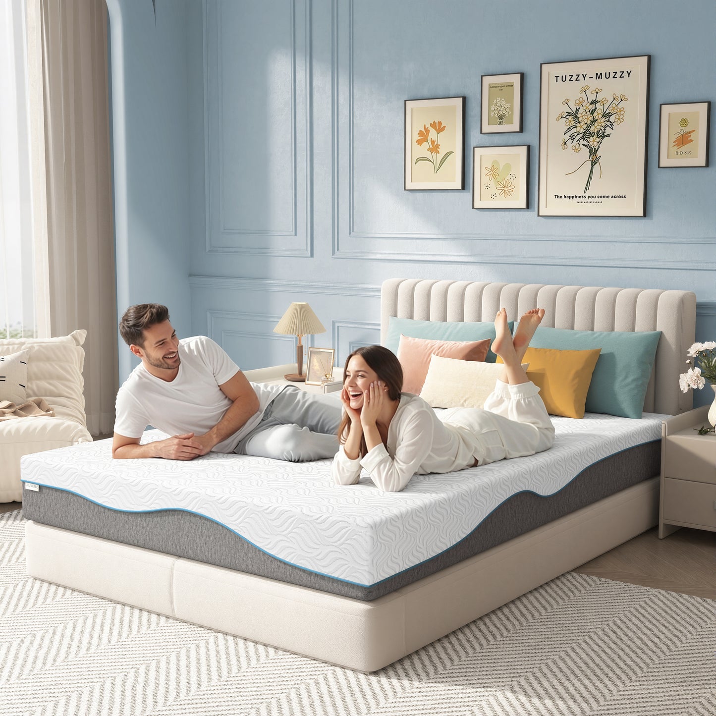 Queen Foam Mattress in a Box 8in, Legahome Medium Firm Memory Foam Mattress with Edge Support & Pressure Relief, Motion Isolation, CertiPUR-US Cooling Gel Mattress for Bedroom, White & Gray