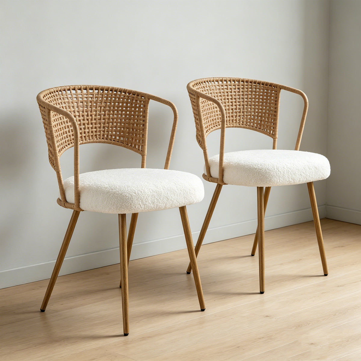ining Chairs Set of 2, Farmhouse Rattan Dining Room Chairs, Wingback Upholstered Kitchen Chairs Set of 2 with Cane Back & Metal Legs