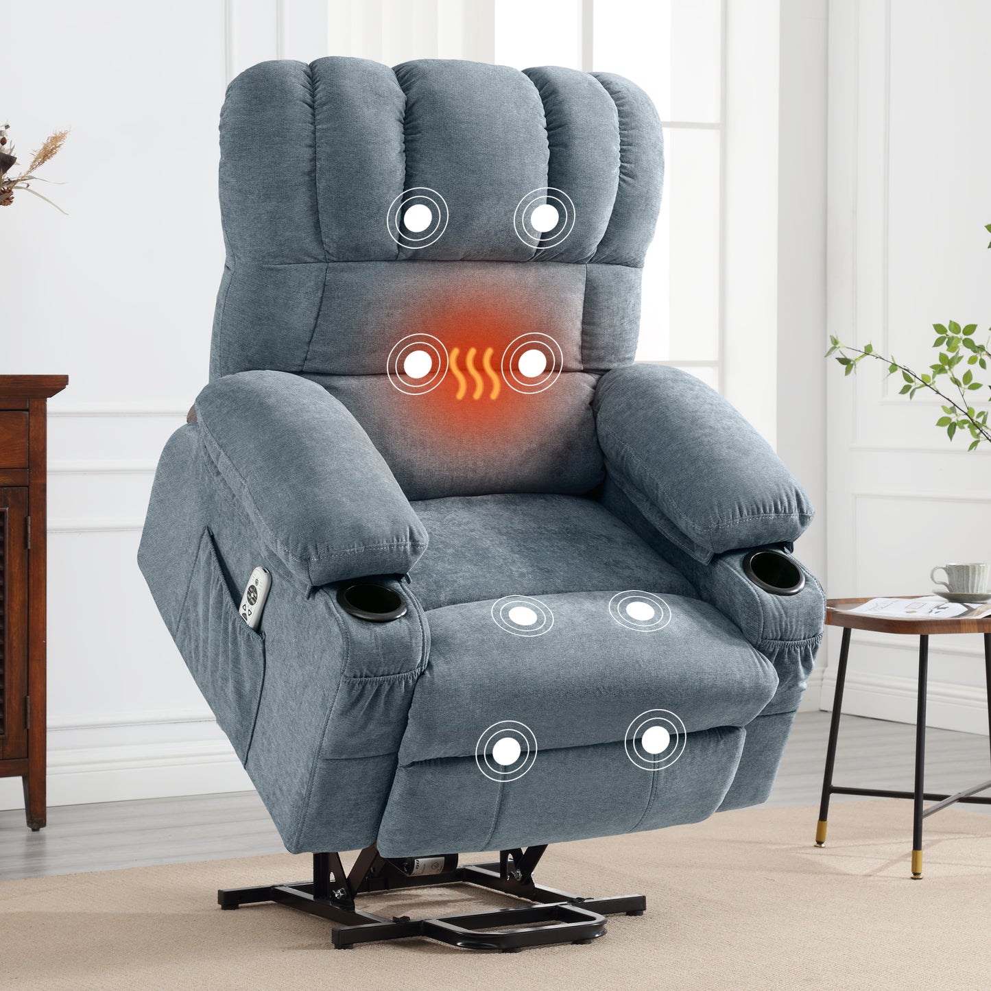 Lift Recliner Chair for Living Room, 23 in Oversized Seat Power Lift Recliner Chair, Electric Lift Recliner for Elderly, Recliner Sofa Chair with Cup Holder, USB Port, 330lbs Capacity, Grey