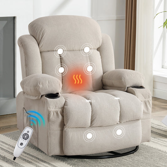 24.4in Rocker Recliner with Massage and Heat, Manual Swivel Rocker Recliner Chair for Living Room, Velvet Glider Rocking Recliner for Adults, Home Theater Message Recliner with Footrest