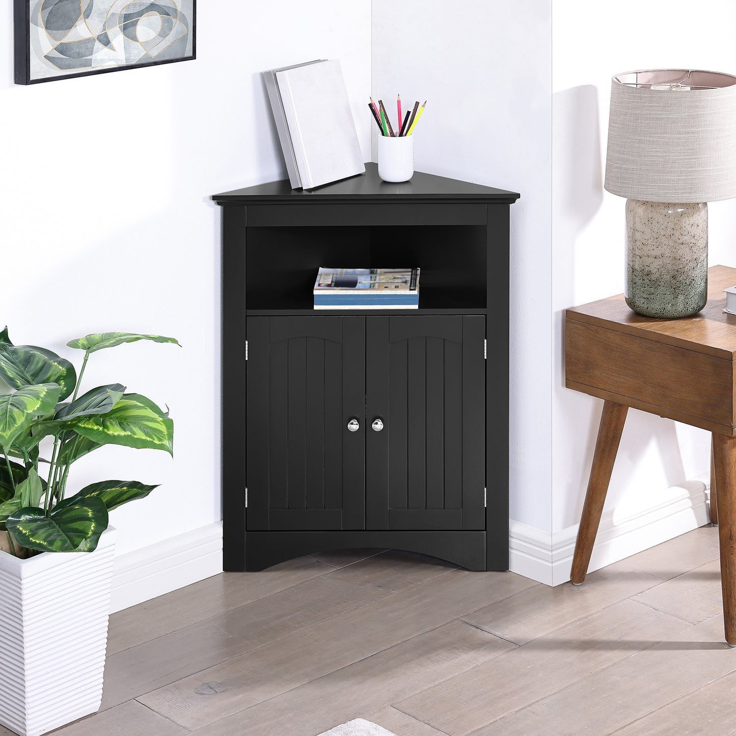 LegaHome Corner Storage Cabinet, Small Corner Table Sideboard Cabinet with 2 Doors and Adjustable Shelves, Free Standing Storage Cabinet