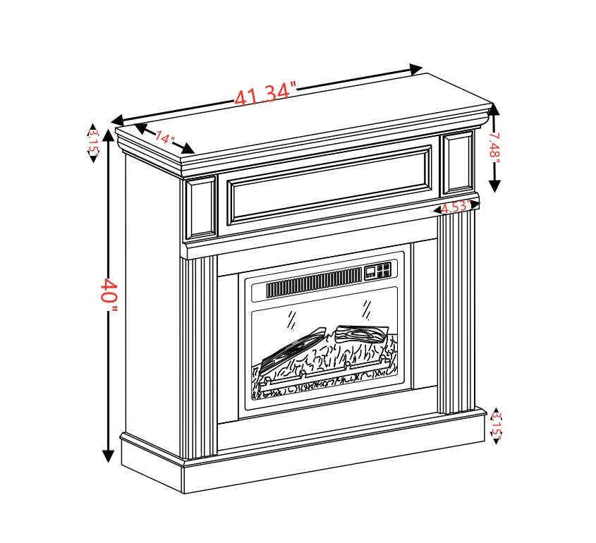 Electric Fireplace with Panel, 23'' Freestanding Fireplace Heater with Adjustable Flame, TV Stand for 42 inch TV, Living Room Bedroom, 1400W