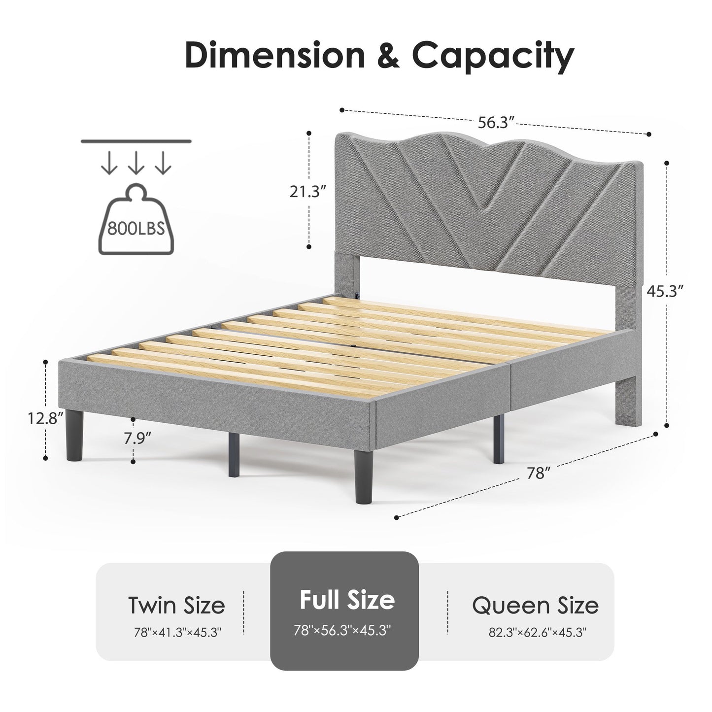 LegaHome Full Size Bed Frame, Upholstered Platform Bed Frame with Headboard and Wooden Slats, No Box Spring Needed, Easy Assembly, Grey