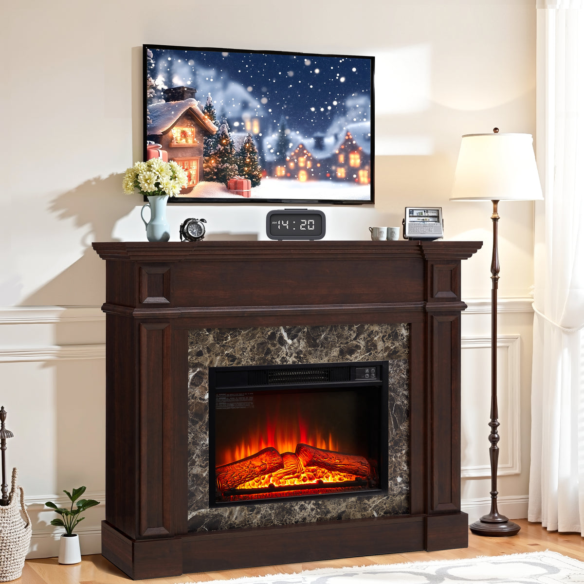 Electric Fireplace with Mantel, Legahome 45''W Freestanding Fireplace Heater with Remote Control, Fireplace TV Stand for 42 inch TV, Electric Fireplace Heater for Living Bedroom