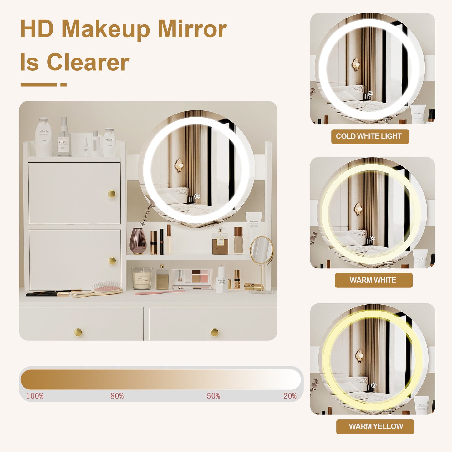 Vanity Set with Sliding Mirror and Lights, Modern Lighted Makeup Vanity Table Set, Vanity Desk with Chair Set for Girls, Dressing Table with Drawers for Bedroom