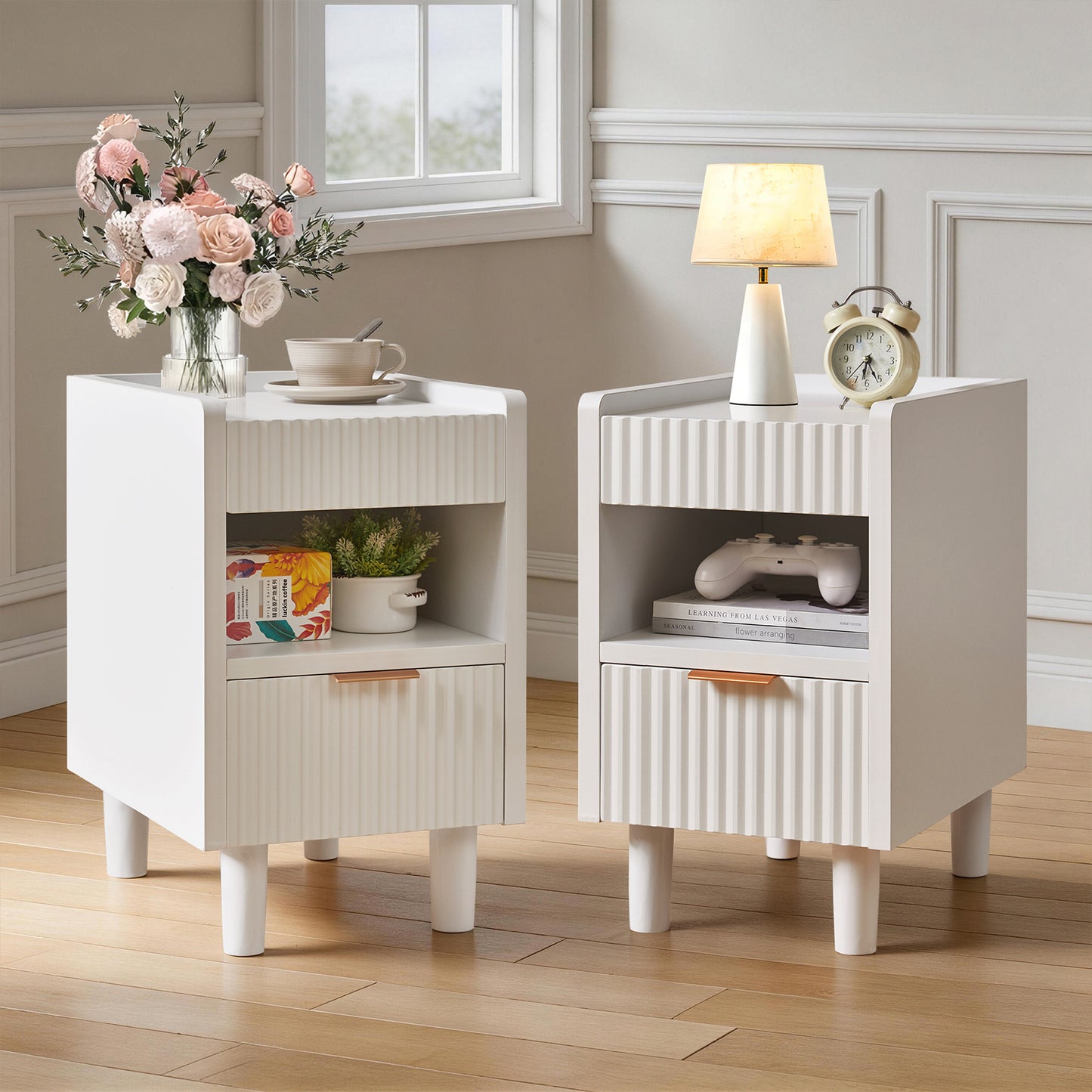 LEGAHOME Fluted Night Stand Set of 2