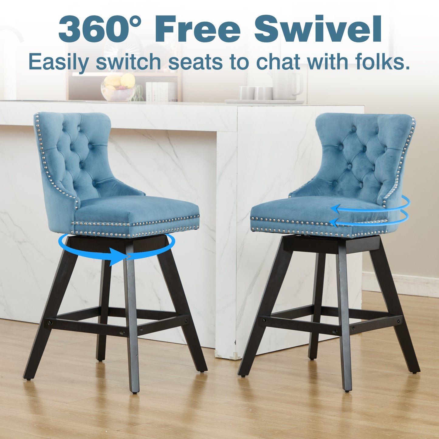 Swivel Bar Stools of 4, LEGAHOME 26"H Counter Height Swivel Barstools with Tufted Back, Velvet Upholstered Kitchen Barstool Chair for Island with Solid Wood Legs, Black (Set of 4)