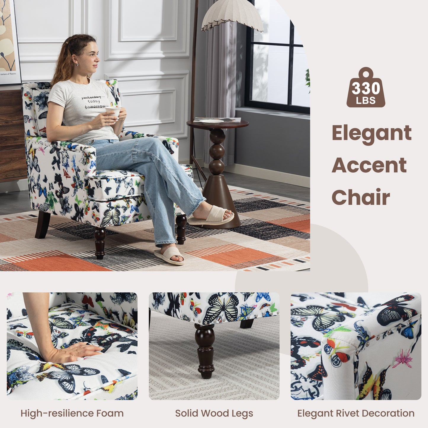 LEGAHOME Vintage Accent Chair, Upholstered Armchair with Nailhead Trim, Linen Fabric Arm Chair Comfort Reading Chair Lounge Chair for Living Room Bedroom Sunroom, Blue(1PC)