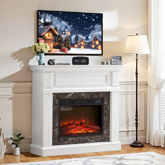 41''W Electric Fireplace with Mantel, Legahome 23'' Freestanding Fireplace Heater with Remote Control, Adjustable Flame, Fireplace TV Stand for 42 inch TV, Living Room Bedroom, 1400W, White