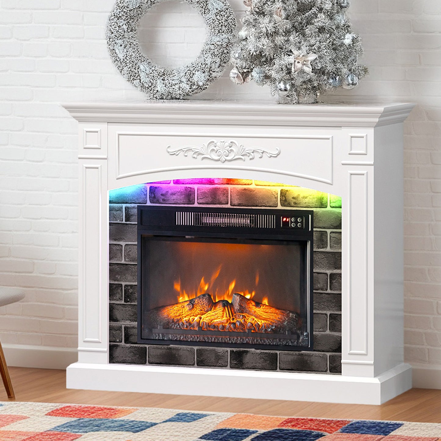 Electric Fireplace with Panel, 23'' Freestanding Fireplace Heater with Adjustable Flame, TV Stand for 42 inch TV, Living Room Bedroom, 1400W