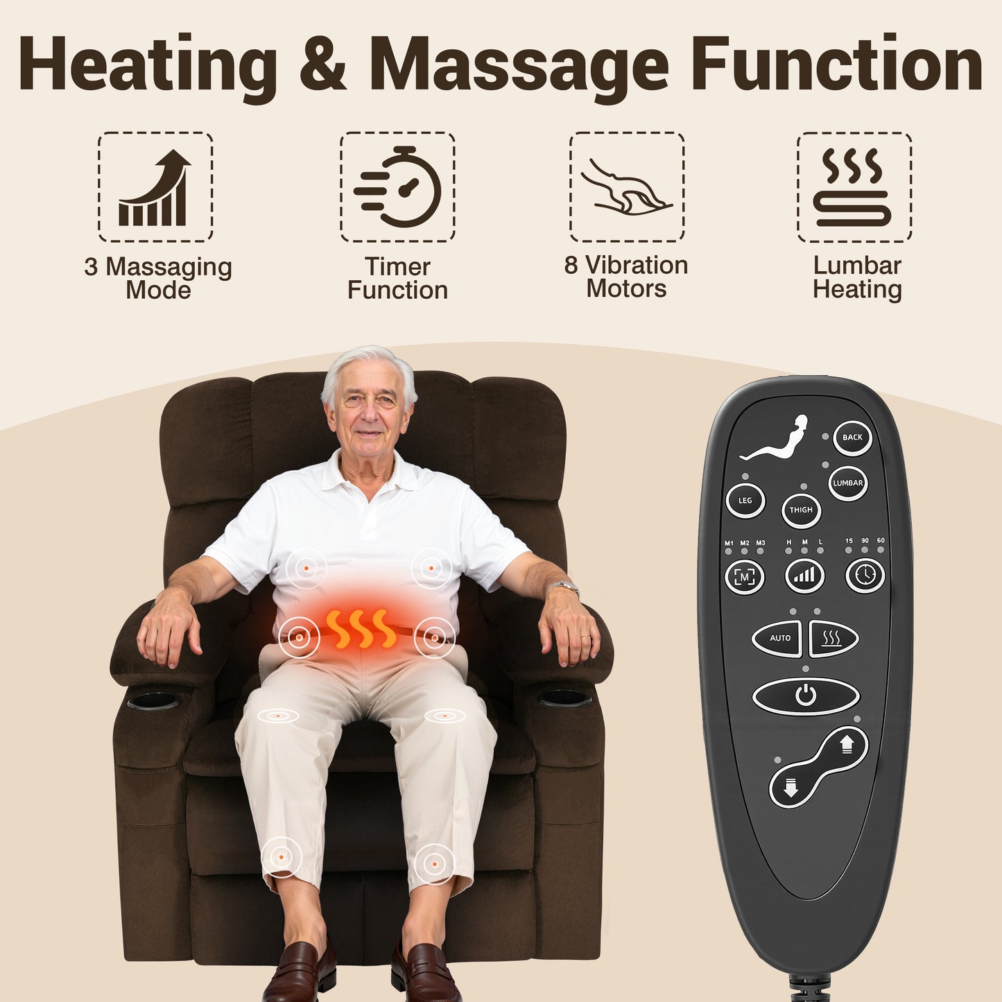 26in Oversized Lift Chair for Elderly, LEGAHOME Power Lift Recliner Chair with Heat and Massage, Velvet Fabric Massage Recliner for Adults, Blue