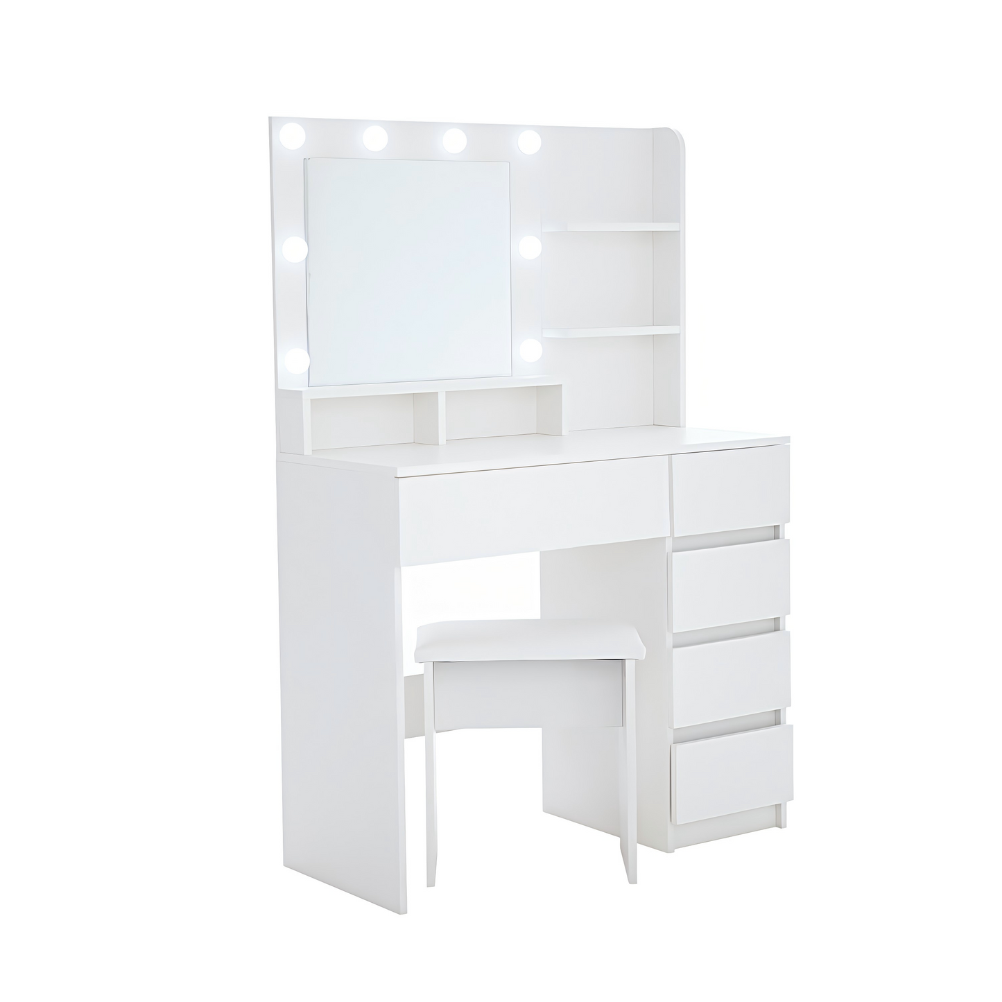 Vanity Set with Sliding Mirror and Lights, Modern Lighted Makeup Vanity Table Set, Vanity Desk with Chair Set for Girls, Dressing Table with Drawers for Bedroom