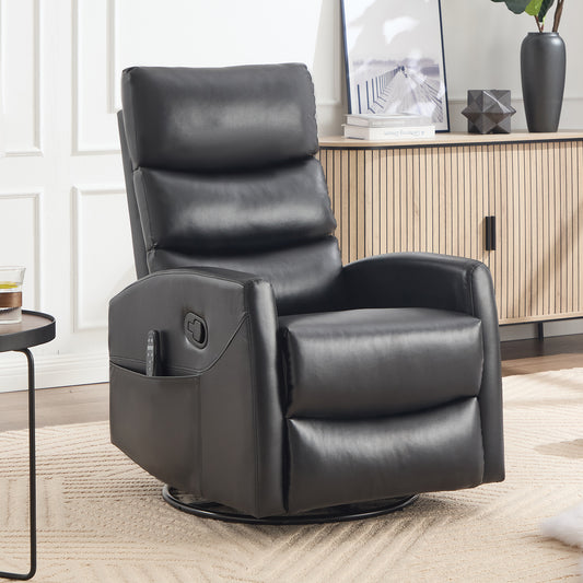Swivel Rocker Recliner, 360° Swivel Glider Chair with Heat and Massage, Manual Recliner Nursery Chair with Side Pockets for Living Room, PU Leather, Red