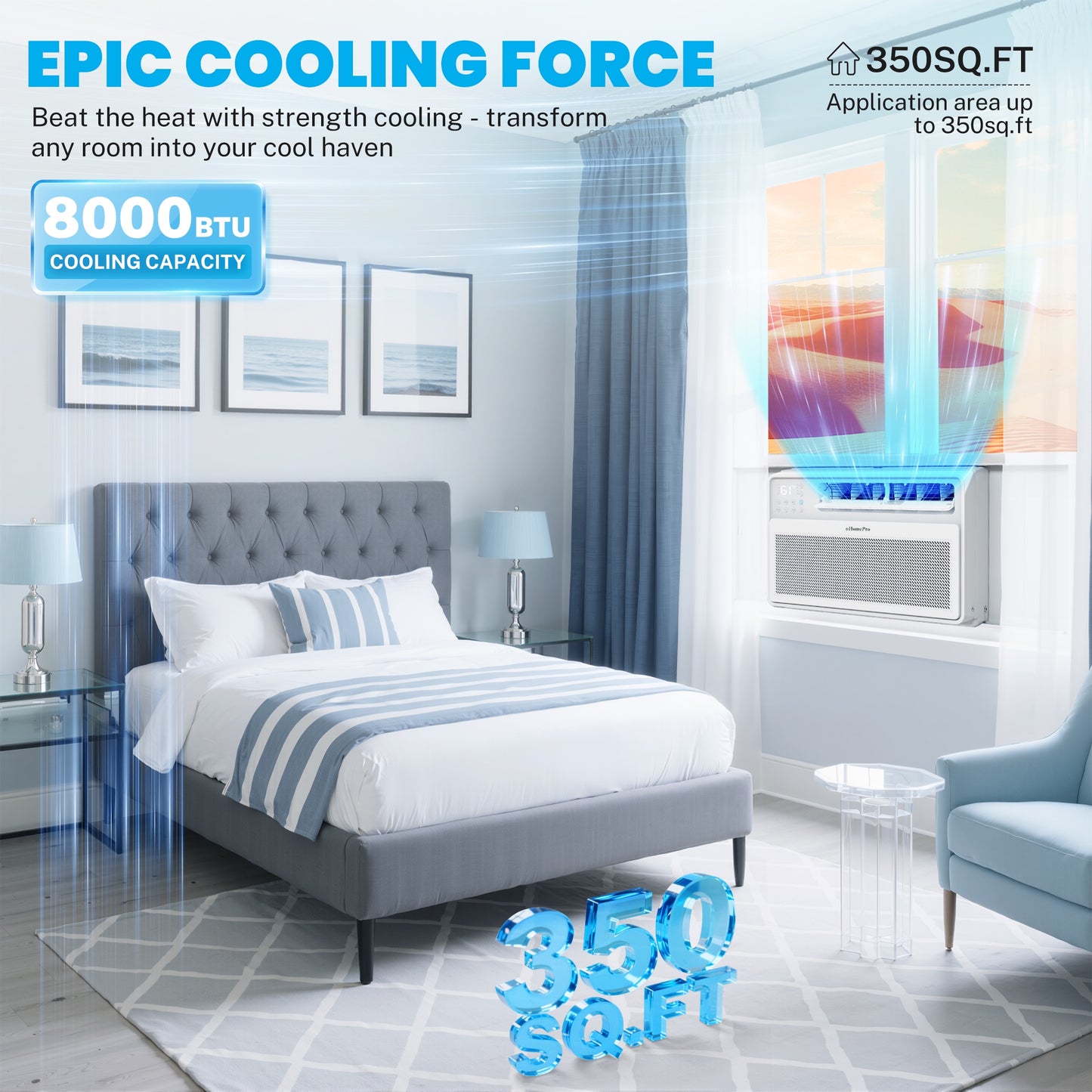 8000 BTU Window Air Conditioner with Wifi, Ultra Quiet Smart Inverter Window AC Units Cools up to 350 sq. ft, Up to 35% Energy Savings, Window Unit with Remote Control, 4 Modes(Auto, Cool, Dry, Fan)
