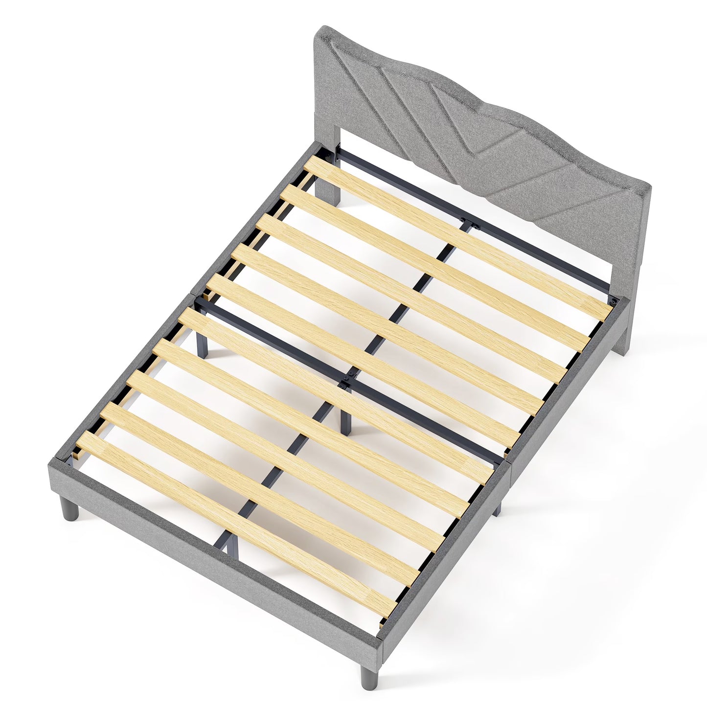 LegaHome Full Size Bed Frame, Upholstered Platform Bed Frame with Headboard and Wooden Slats, No Box Spring Needed, Easy Assembly, Grey