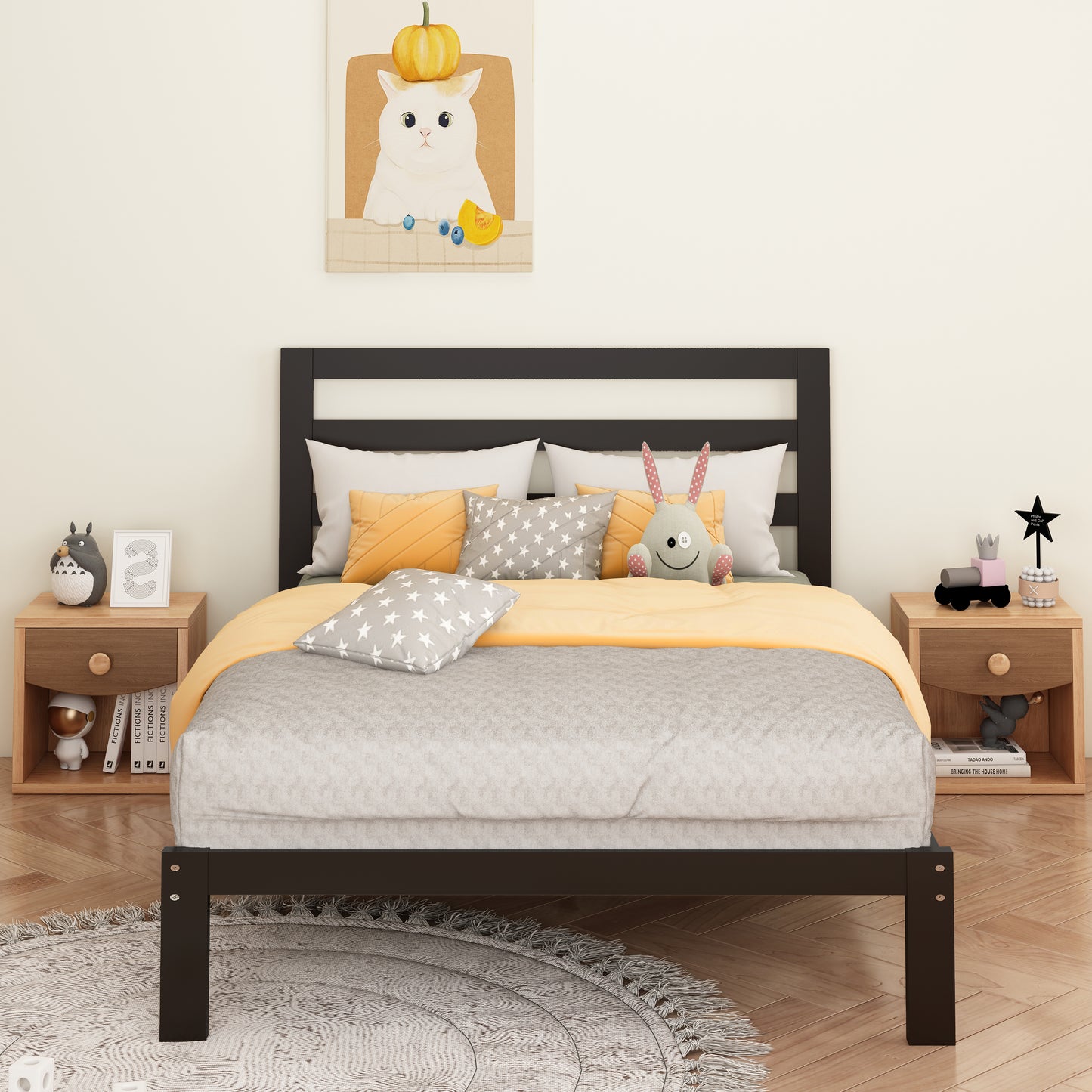 LegaHome Wooden Twin Platform Bed Frame with Headboard and Footboard