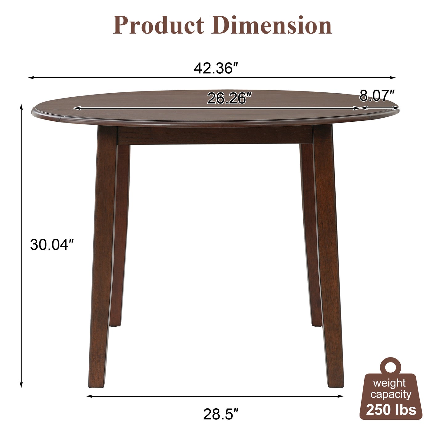 Drop Leaf Dining Table, Legahome 42" Extendable Round Kitchen Table for 4, Solid Wood Folding Dining Table, Dining Room Table Dinner Table for Kitchen, Breakfast Nook,