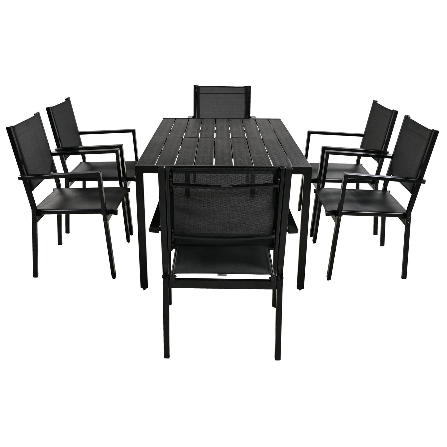 7 Pieces Outdoor Furniture Set, Legahome Modern Outdoor Patio Dining Sets, Patio Dining Furniture Set with 6 Textile Chairs and Dining Table, Patio Conversation Set for Backyard Poolside, Black