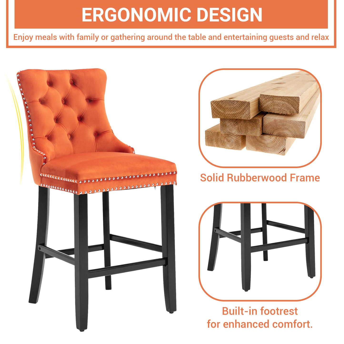 LegaHome Velvet Bar Stool Set of 2