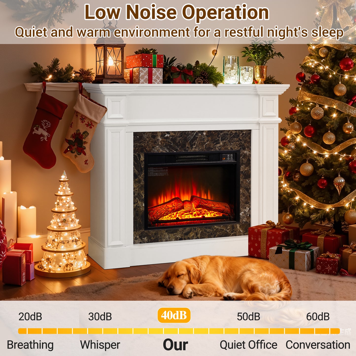 45''W Electric Fireplace with Mantel, Freestanding Fireplace Heater with Remote Control & Adjustable Flame, Fireplace TV Stand for 42 inch TV, Electric Fireplace Heater for Living Room Bedroom, White