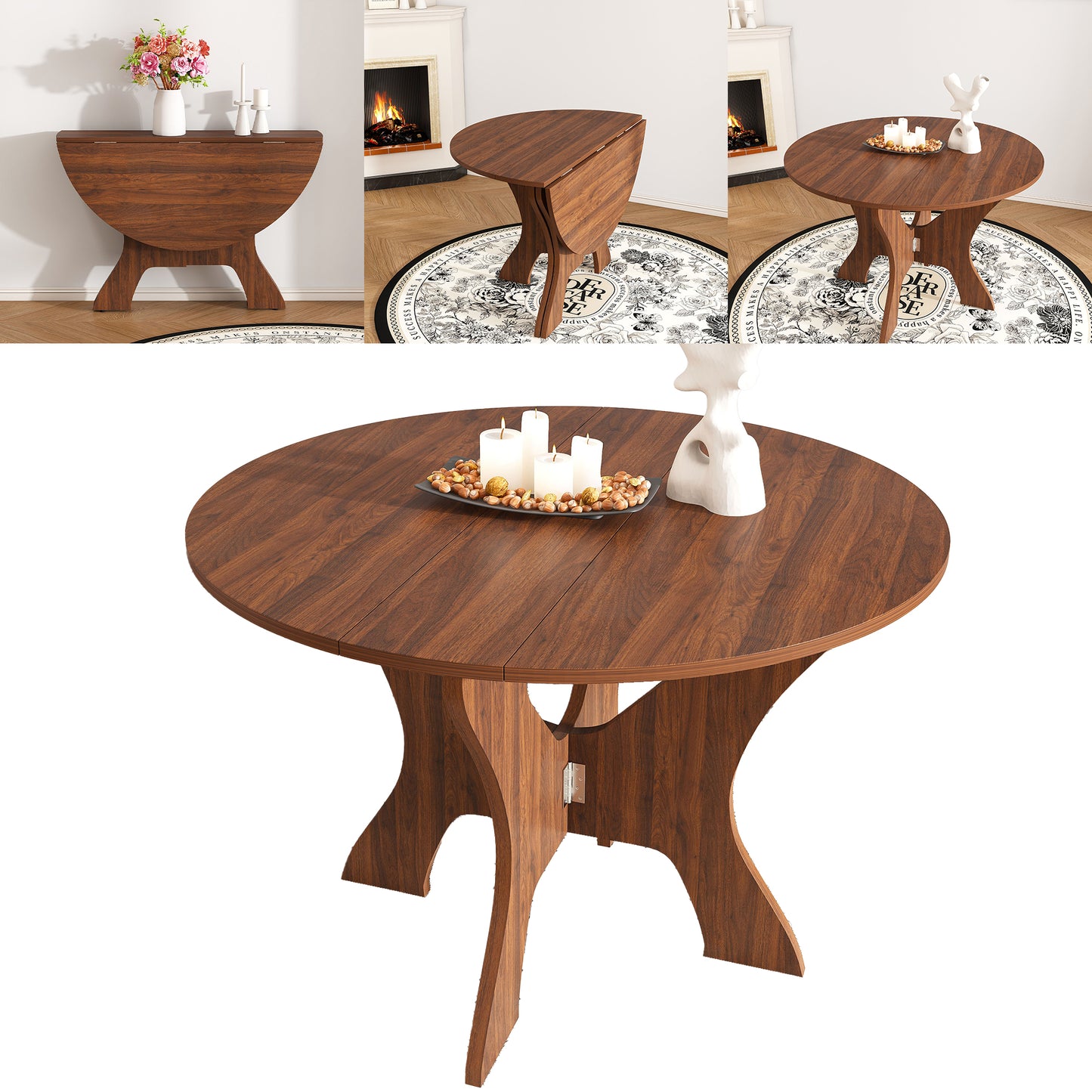 Folding Dining Table, Legahome 43" Round Kitchen Table for 4, Space Saving Foldable Wooden Dining Table, Compact Expandable Dinner Table for for Small Spaces, Apartment & Dining Room