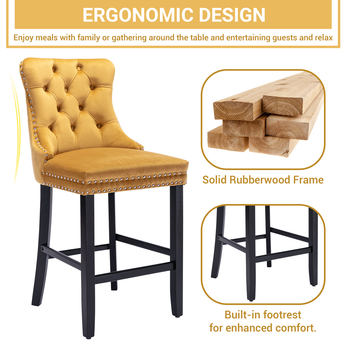 LegaHome Velvet Bar Stool Set of 2