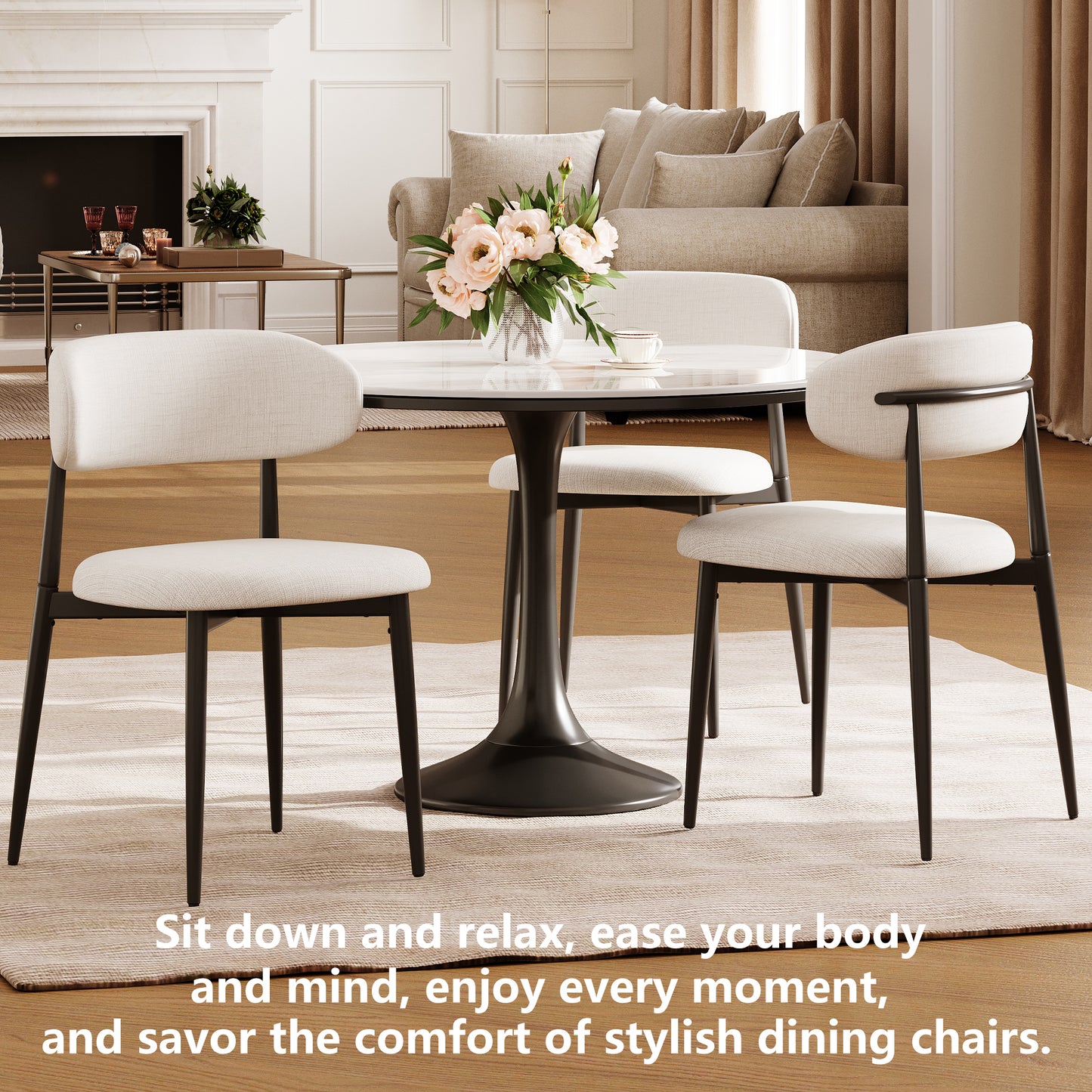 LEGAHOME Beige Dining Chairs Set of 4