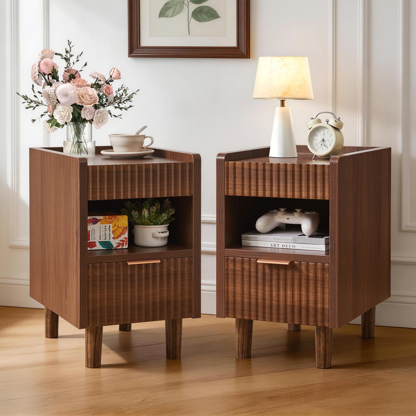 LEGAHOME Fluted Night Stand Set of 2