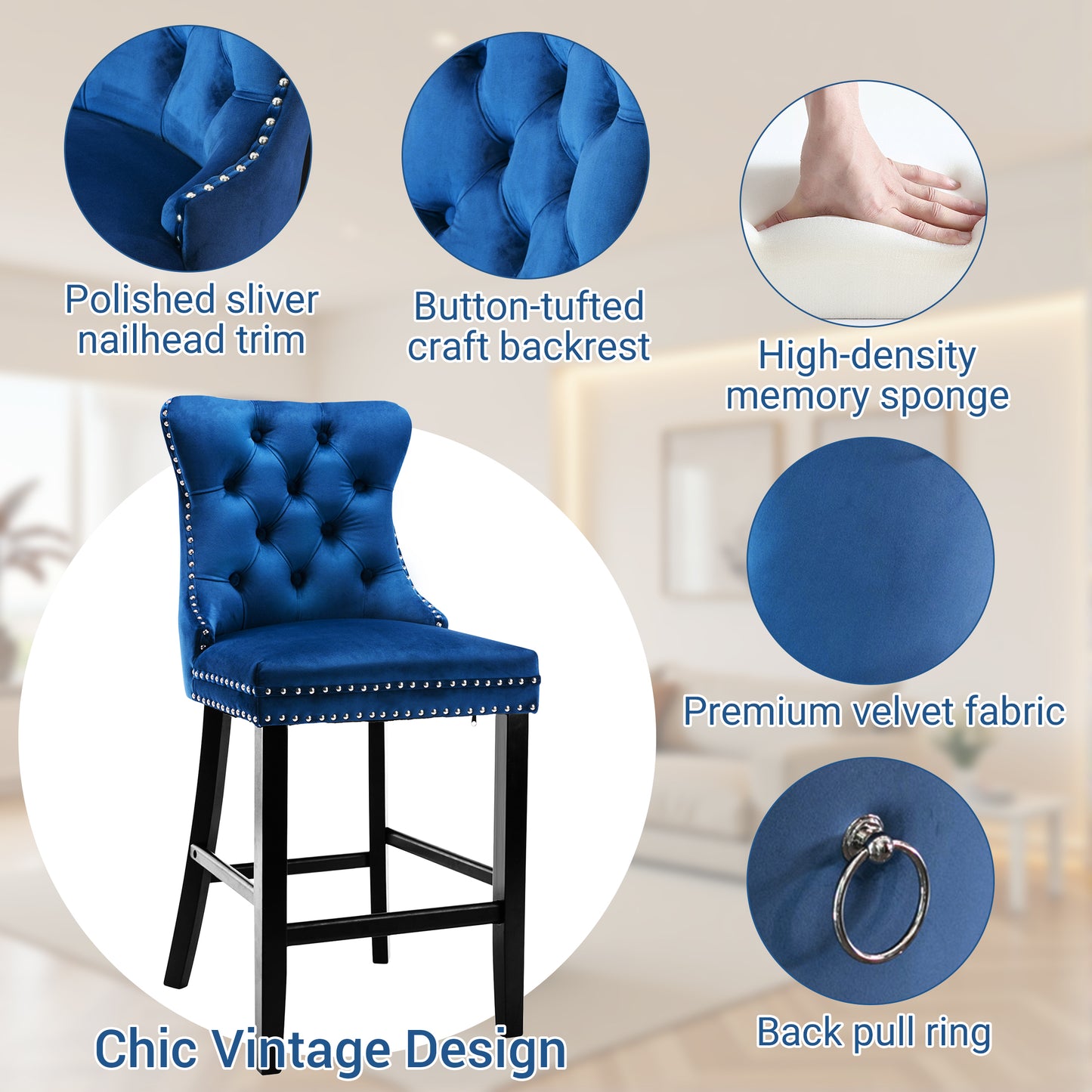 LegaHome Velvet Bar Stool Set of 2