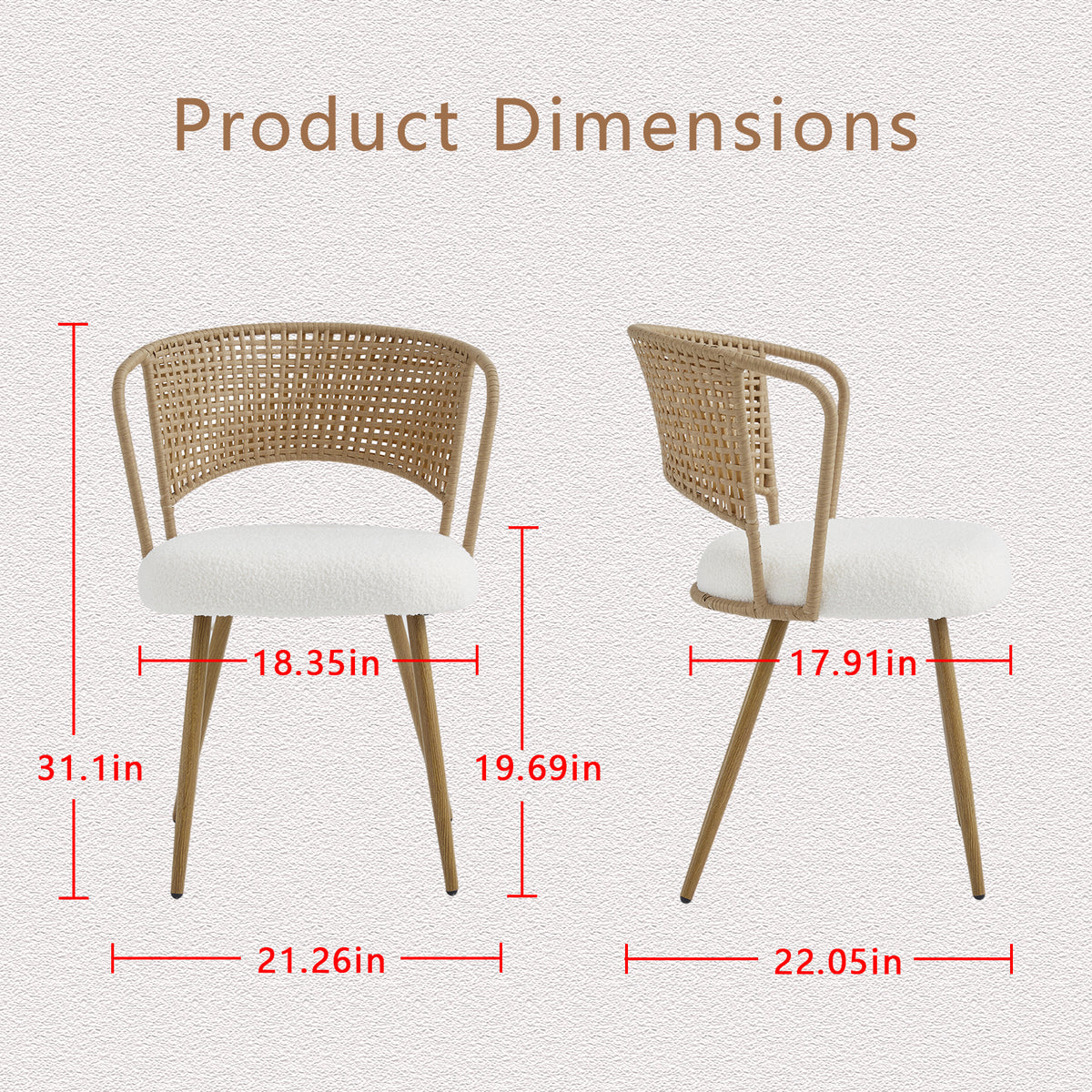 ining Chairs Set of 2, Farmhouse Rattan Dining Room Chairs, Wingback Upholstered Kitchen Chairs Set of 2 with Cane Back & Metal Legs