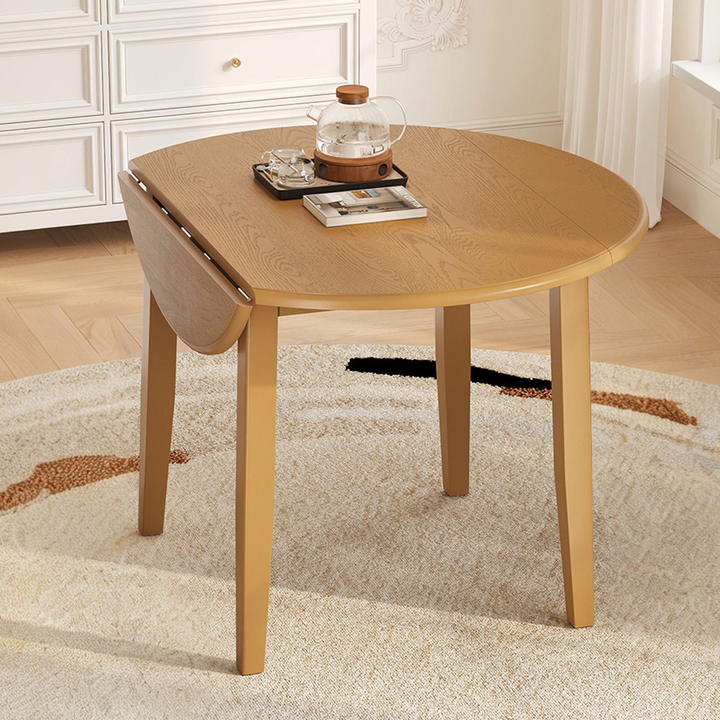 Drop Leaf Dining Table, Legahome 42" Extendable Round Kitchen Table for 4, Solid Wood Folding Dining Table, Dining Room Table Dinner Table for Kitchen, Breakfast Nook,